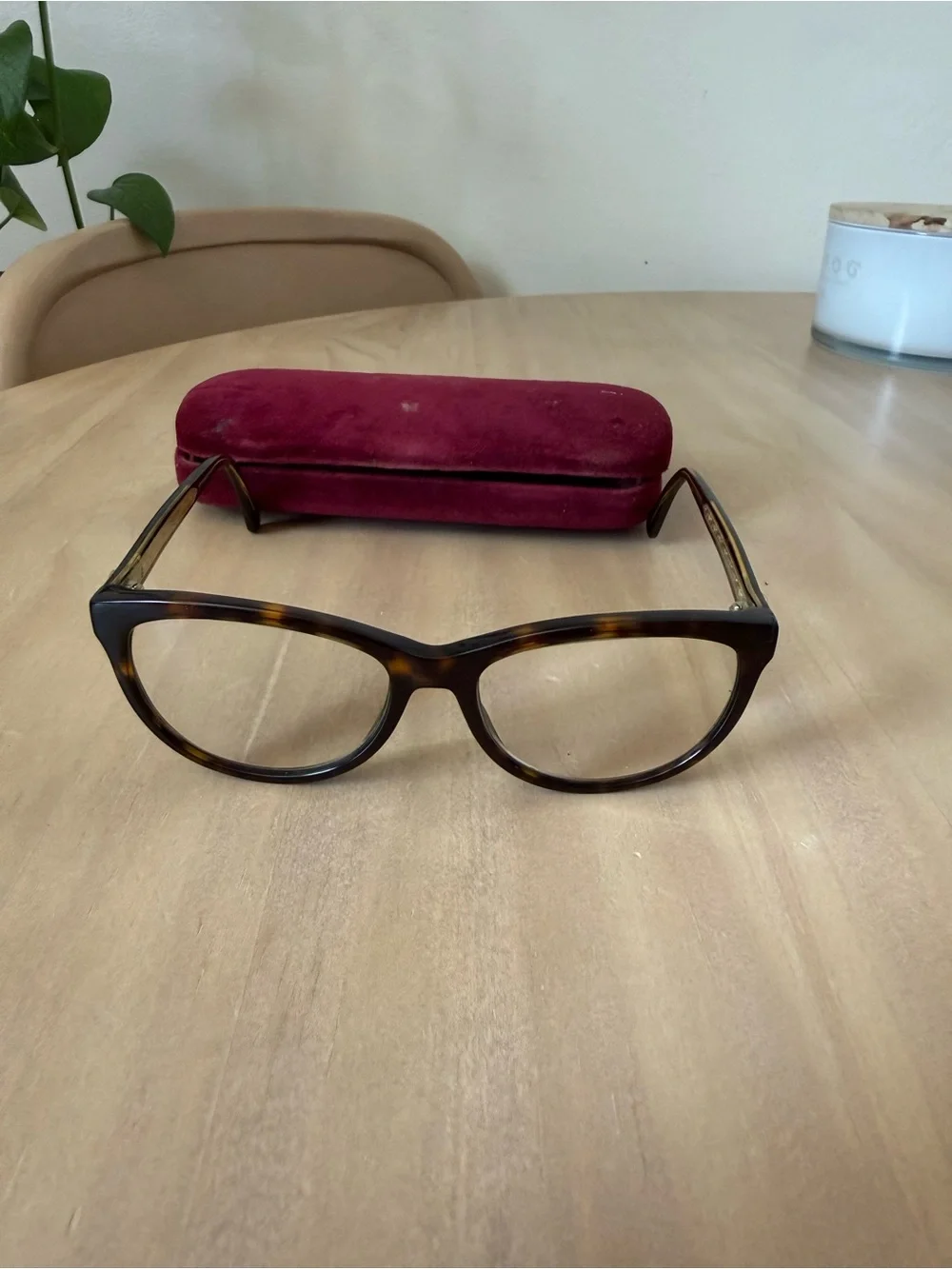 Gucci Women's Tortoise Optical Glasses with Burgundy Velvet Case